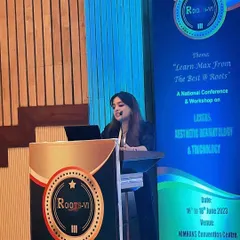 Our co-founder, Dr. Niranjana Raj, speaking at Roots 2023. She was invited to conduct a video workshop and train young dermatologists on the nuances of hair transplantation.