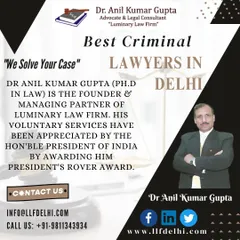 A testament to our firm's guiding principle: "We Solve Your Case." This image highlights Dr. Gupta's credentials, including his Ph.D. in Law and the prestigious President's Rover Award for his voluntary services.