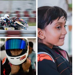 A collage showcasing one of our talented female drivers, Samyuktha Nair. We are proud to support her journey in the RMC National Championship and believe in her potential.