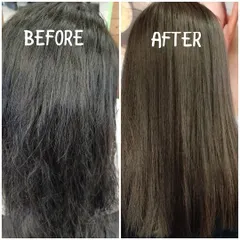 Another amazing before and after. This keratin treatment completely smoothed out the rough texture, resulting in sleek, straight hair that looks and feels so much healthier.