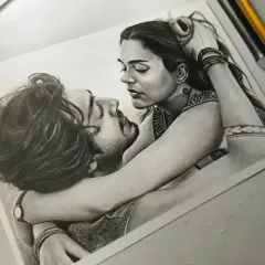 This piece, inspired by the movie poster for 'Saiyaara', was a personal project to capture an intense, romantic moment. I used charcoal and graphite to create the dramatic lighting and deep emotion.