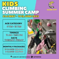 Our Kids Climbing Summer Camp is the perfect adventure for ages 6 to 13. This graphic shows our flexible monthly packages and schedule. It's a fantastic way for kids to stay active, build confidence, and learn a new sport.