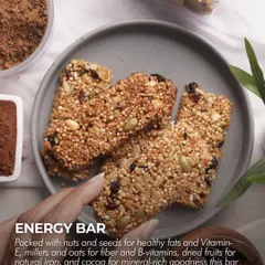 My gluten-free Energy Bar is packed with the goodness of nuts, seeds, millets, and dried fruits. It's the perfect functional snack for a clean energy boost without the crash.