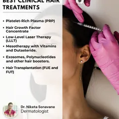 I offer a range of the best clinical treatments for hair loss. This includes Platelet-Rich Plasma (PRP), Hair Growth Factor Concentrate, Low-Level Laser Therapy (LLLT), and newer regenerative options like Exosomes. For more advanced cases, hair transplantation is also a viable solution. The right choice depends entirely on your specific condition and goals.