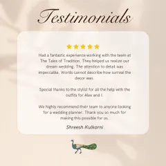 Kind words from our groom, Shreesh. We pride ourselves on our impeccable attention to detail and our ability to help couples realize their dream wedding. Thank you for trusting us.