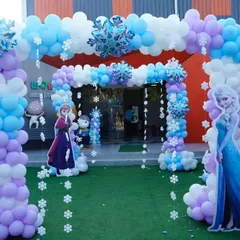 Let it snow! Our 'Frozen' themed entrance welcomes guests into a winter wonderland. With character cutouts and snowflake details, we create a magical atmosphere from the moment you arrive.