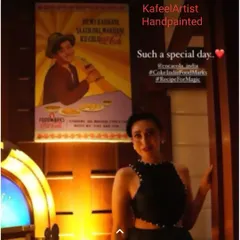 Actress Karisma Kapoor posing with my Raj Kapoor painting at the Coca-Cola event. It is an honor to see my work become part of such special celebrations.