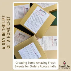 A little glimpse into a typical day in my kitchen. This image shows various laddu boxes, including Aata Goond, Jowar, and ProteinPlus, all packed and ready for dispatch across India. Every box that leaves my home is filled with freshly made sweets.