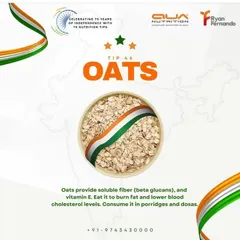 Oats are a fantastic food for heart health. They provide soluble fiber, specifically beta-glucans, which are effective at lowering blood cholesterol levels. I suggest having them as porridge or even in dosas.
