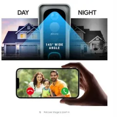 See clearly day or night with the doorbell's 145-degree wide-angle lens. This visual shows how you can receive a high-quality video call on your smartphone, whether it's bright daylight or late at night, ensuring you never miss a visitor.