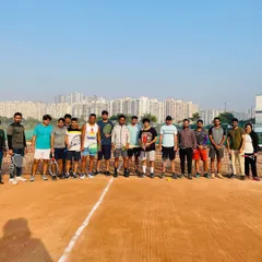 A fantastic turnout for one of our weekend men's tennis tournaments. We host a thriving community of adult players who come for competitive matches, good sport, and to connect with fellow tennis lovers on our Noida clay courts.