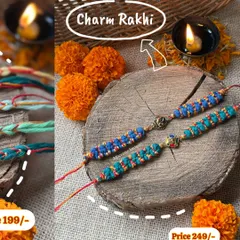 Our Charm Rakhis feature intricate macrame knotting and a central charm piece. They are a beautiful and durable token of love.