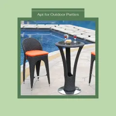 This two-seater bistro-style bar set is ideal for a poolside or a balcony with a view. The compact design doesn't take up much space, but still provides a stylish and comfortable spot for drinks and conversation.