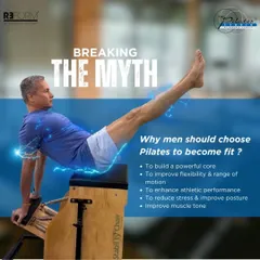 A male client performs a teaser variation on the Stability Chair. This exercise is a powerful core challenge and demonstrates that Pilates provides a serious workout for men looking to build strength.