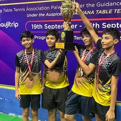 This is what we work for. Our young champions from the academy celebrating a team victory at the Haryana State Table Tennis Championship. We are incredibly proud of their hard work and the 2 Gold, 3 Silver, and 1 Bronze medals they brought home.