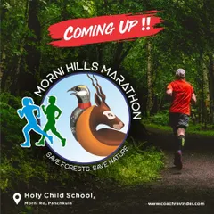 A teaser poster for the upcoming 7th Edition of the Morni Hills Marathon, inviting runners to prepare for an adventure in nature.