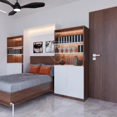 Here, I've incorporated open and closed shelving around the bed. The backlit display shelves are perfect for showcasing decor, while the cabinets keep essentials neatly tucked away, blending storage with the room's decor.