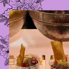 A close-up of our Bhalla Papdi, served in individual portions. We believe this dish is a work of art, requiring a relentless pursuit of culinary excellence to achieve the perfect balance of flavors.