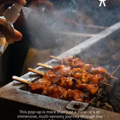 The sizzle and smoke from the grill during our Petisco pop-up. Here, Galinha Skewers are being prepared, a dish that pairs the familiar taste of cafreal with a surprising guava and kokum salsa.