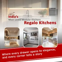 We are India's most loved modular kitchen brand. This ad shows a collage of our elegant designs, reminding you that with us, every drawer opens to elegance and every corner tells a story.