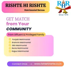 Get a match from your own community. This graphic highlights our specialized services for Punjabi, Brahmin, Sikh, Bania, and Rajput matrimonial searches from affluent families.