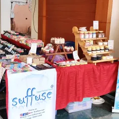 My table at the Festival of Handmade Spring Edit at NIFT, Bangalore. I have a wide range of products, from soaps and cupcake soaps to my line of creams and bath salts.