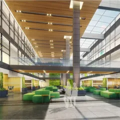 The design for Amity University, Mumbai, is an interplay between built and open spaces. Large glazed openings flood interiors with natural light, while landscaped atriums and courtyards act as spillover zones and enable visual connection between multiple floors.