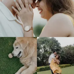 A collage that perfectly blends romantic couple portraits with adorable shots of their dog. It’s a beautiful summary of a day filled with love, laughter, and puppy cuddles.