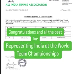 The official letter from the All India Tennis Association (AITA) selecting us for the Indian team for the ITF World Tennis Masters Tour World Team Championships. It is an honor to be officially recognized to represent the country.