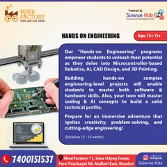 Our Hands-on Engineering program for ages 13+ empowers students to unleash their potential. They learn microcontroller-based robotics, AI, CAD design, and 3D printing to build a solid technical profile for their future.