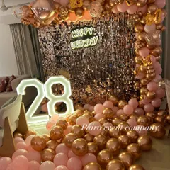 Even a simple room decoration can feel grand and special. For this 28th birthday, I used a rose gold sequin wall, matching balloons, and light-up numbers to create a glamorous and intimate surprise right at home.