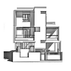 This is another view from our conceptual design phase for the Mysore residence. We use these abstract sketches to study the composition of architectural elements, such as windows, balconies, and rooflines, ensuring a balanced and dynamic facade.