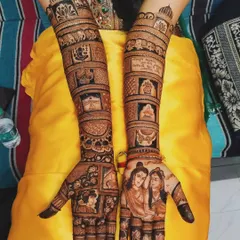 A divine theme featuring Lord Ram and Sita. We can incorporate any spiritual figures or symbols that are important to you, blending them seamlessly into your bridal design.