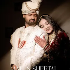 A tender moment where the bride leans against the groom, her eyes closed peacefully. This portrait is overlaid with a beautiful quote about love, making it a cherished keepsake.