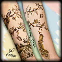 A beautiful nature-inspired design featuring peacocks, birds, and butterflies on flowering branches. This is a perfect example of how two artists' work can come together to create timeless magic.