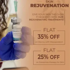A close-up of an Exosome Therapy vial, a cutting-edge skin rejuvenation treatment. We also offer Dermo with Mesoporation to enhance the delivery of nourishing ingredients into the skin.
