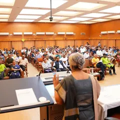 A wide view of the engaged audience during my talk at the BARC National Yoga Conference. Creating a connection with every person in the room is essential to making the message of wellness truly resonate.