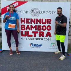Two happy finishers at the Hennur Bamboo Ultra. It's always more special when you can share the finish line moment with a fellow Roadie. We celebrate every achievement, big or small.