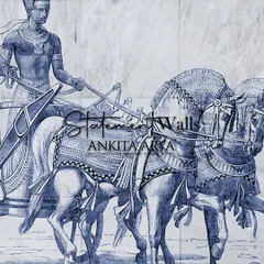 A detailed view of the Egyptian-inspired ceramic tile design. The intricate illustration of the chariot and horses adds a narrative element to the surface, showcasing the possibilities of custom tile printing.