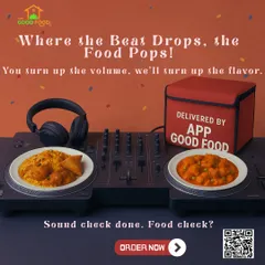 Where the beat drops, the food pops! This creative image combines a DJ turntable with plates of our food, showing that we're ready to turn up the flavor for your party.
