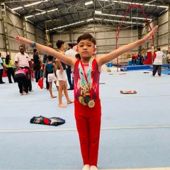 We build champions from the ground up. Here is one of our young rising stars, Saurvik Khanna, celebrating his all-around performance and multiple medals at a national level competition.