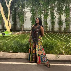 Posing with my Dandiya outfit. I teach authentic steps for both Dandiya Raas and Garba, ensuring your performance is both fun and culturally rich.