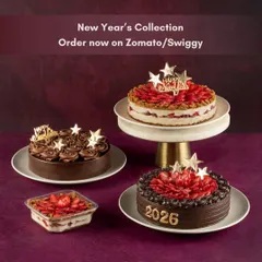 Our New Year's collection is here to help you welcome the new year on a sweet note. It features our bestselling strawberry and chocolate cakes with a festive touch.