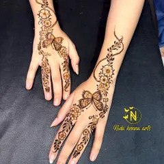 A fancy and dreamy mehandi design featuring a delicate butterfly. This style is light, modern, and perfect for someone who wants a unique and minimalist look.