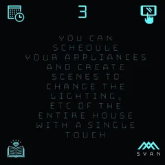 I allow you to schedule your appliances and create custom scenes. Change the lighting and ambiance of the entire house with a single touch.