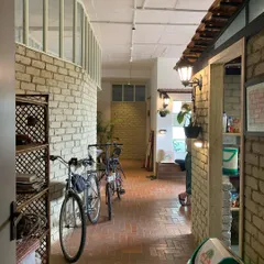 The hallway at Flux. We designed our space to feel warm and welcoming from the moment you walk in.