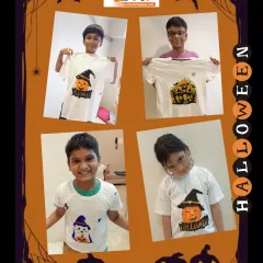 So much creativity on display at our Halloween t-shirt painting session. Each child brought their unique spooky vision to life, from friendly ghosts to grinning jack-o'-lanterns.