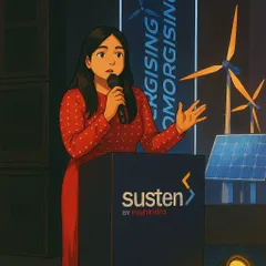 A beautiful Ghibli-style illustration of me hosting the Susten by Mahindra event.