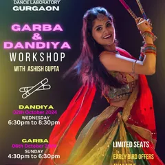 Let's celebrate Navratri together. This poster details our Garba and Dandiya workshop, designed to teach you the steps you need for all the festive nights.