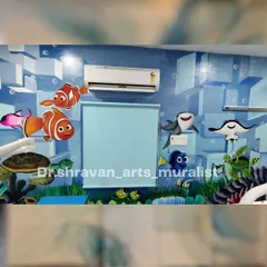 An underwater theme from one of my earlier projects in Chennai. Featuring characters like Nemo and Dory, this mural turns a room into a fun, animated aquarium.